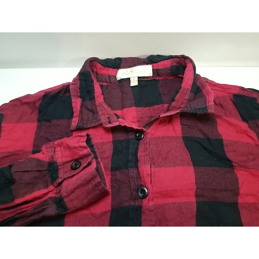 Icy Fashion Womens Flannel Plaid Long Sleeve Button Up‎ Shirt Red Black Large